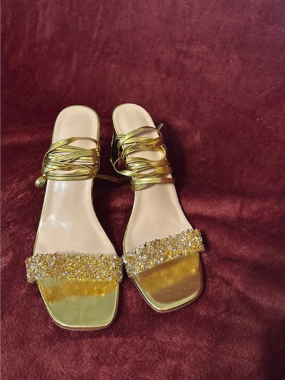 Gold lace up ankle wrap around Heel sandals